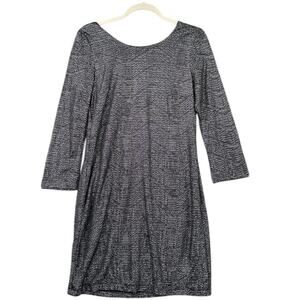 BCBGeneration‎ Black Silver Long Sleeve Pattern A-line Cocktail Dress Medium
